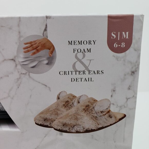 Everyday Slipper Womens Size S/M 6-8 Gray Faux Fur Critter Ears Slide Slippers - Picture 4 of 6